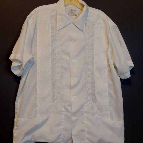 Vintage 1970s Guay Yucateca Mexico Pockets Wedding Size 42 Thin Polyester Blend - Picture 1 of 14